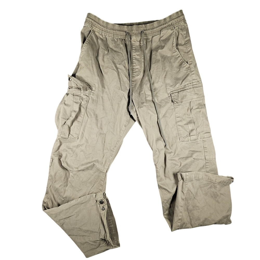 PacSun Mens Baggy Cargo Pants Olive Green Elastic Waist Size M